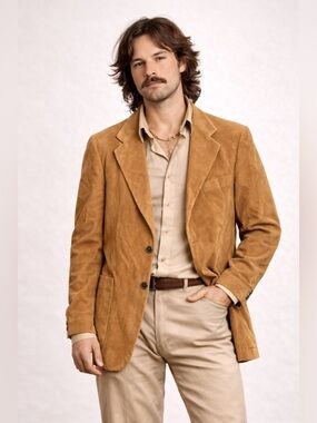 Vintage Europe Craft Jacket Mens Brown Corduroy 70s look Button